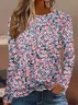Women's Long Sleeve T-shirt Spring/Fall Pink Floral Printing Jersey Crew Neck Daily Going Out Casual Top