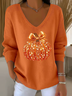 Women's Long Sleeve T-shirt Spring/Fall Orange Halloween (pumpkin) Printing V Neck Daily Going Out Casual Top