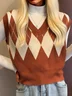 Women's Autumn And Winter V-Neck Diamond Knitted Vest Autumn And Winter Outer Wear Waistcoat