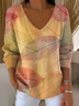 Women's Long Sleeve T-shirt Spring/Fall Orange Maple Leaf Printing V Neck Daily Going Out Casual Top