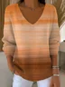 Women's Long Sleeve T-shirt Spring/Fall Orange Abstract Printing V Neck Daily Going Out Casual Top