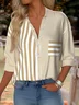 Women's Striped Pattern Patch Pocket Long Sleeve Shirt Regular Top