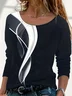 Women's Long Sleeve T-shirt Spring/Fall Black Abstract Printing Jersey Crew Neck Daily Going Out Casual Top