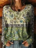 Women's Long Sleeve T-shirt Spring/Fall Green Floral Printing Jersey Crew Neck Daily Going Out Casual Top