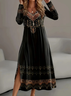 Women's Ethnic Geometric Pattern Long-Sleeved Round Neck Dress