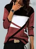 Women's Geometric Cashmere Blend Contrast Color Positioning Print Round Neck Long Sleeve T-Shirt