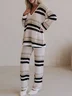 V Neck Color Block Casual Regular Fit Two-Piece Set
