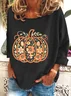 Women's Long Sleeve T-shirt Spring/Fall Black Floral Printing Crew Neck Holiday Going Out Casual Top