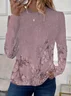Women's Long Sleeve T-shirt Spring/Fall Pink Floral Printing Jersey Crew Neck Daily Going Out Casual Top