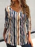 Women's Long Sleeve T-shirt Spring/Fall As Picture Striped Printing Jersey V Neck Daily Going Out Casual Top