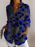 V Neck Botanical Pattern Casual Shirt