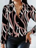 Women's Long Sleeve Shirt Spring/Fall Black Abstract Buckle Shirt Collar Regular Sleeve Daily Going Out Casual Top