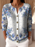Casual Knitted Gradient Pattern Crew Neck Cardigan