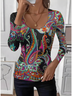 Tight Simple Floral U-Neck T-Shirt
