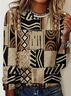 Women's Long Sleeve T-shirt Spring/Fall Brown Abstract Printing Jersey Crew Neck Daily Going Out Casual Top
