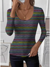 Striped U-Neck Simple Tight T-Shirt