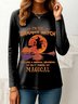 Halloween Women's T shirt Long Sleeve Graphic Letter Witch Vintage
