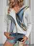 Women's Long Sleeve T-shirt Spring/Fall White Abstract Printing Jersey V Neck Daily Going Out Casual Top