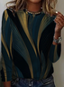 Women's Long Sleeve T-shirt Spring/Fall Dark Blue Abstract Printing Jersey Crew Neck Daily Going Out Casual Top