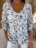 Loose Floral V Neck Vintage T-Shirt