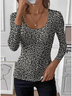 U-Neck Floral Simple Tight T-Shirt