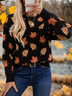 Women's Maple Leaf Print Casual Crew Neck Long Sleeve Sweater