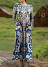 Women's Maxi T-shirt Dress Holiday Casual Bohemian Style Holiday Date Regular Fit Ethnic Pattern Geometric Long Sleeves Round U Neck