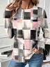 Women's Long Sleeve T-shirt Spring/Fall pink-gray Abstract Printing Jersey Crew Neck Daily Going Out Casual Top