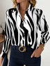Women's Long Sleeve Shirt Spring/Fall Black-white Abstract Buckle Shirt Collar Regular Sleeve Daily Going Out Casual Top