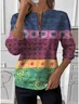 Women's Multicolor Geometric Floral Long Sleeve Center Front Zip Casual Sweatshirt Regular Top