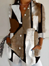 Women's Long Sleeve Shirt Spring/Fall Brown Abstract Buckle Shirt Collar Regular Sleeve Daily Going Out Casual Top