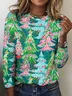 Casual Regular Fit Christmas Tree Crew Neck T-Shirt