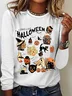 Women's Halloween Horror Season Black Cat Pumpkin Long Sleeve T-shirt
