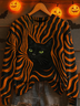 Women'S Casual Orange Leopard And Cat Print Sweatshirt