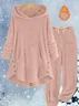 Loose Casual Solid Color Plush Hooded Long-Sleeved Trousers Two-Piece Suit