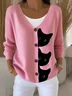 Women's Halloween Fun Black Cat Print Cardigan Sweater