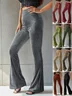 Women's  Elastic Waist H-Line Flare Pants Daily Going Out Pants Gray Casual Split Joint Plain Spring/Fall Pants