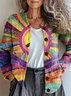 Loose Vintage Geometric Crew Neck Cardigan