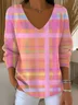 Women's Long Sleeve T-shirt Spring/Fall Pink Abstract Printing V Neck Daily Going Out Casual Top