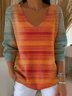 Gradient Pattern V Neck Loose Casual T-Shirt
