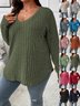 Plain Sexy Loose V Neck Long-sleeved Ribbed Loose T-shirt