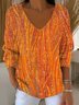 Gradient Pattern Loose Casual V Neck T-Shirt