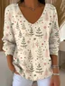 Casual Loose V Neck Christmas T-Shirt