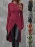 Women's Long Sleeve T-shirt Spring/Fall Wine Red Plain Split Joint Crew Neck Daily Going Out Vintage Top