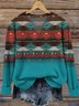 V Neck Ethnic Geometry Casual Loose Sweater