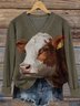 Casual Loose Animal Picture V Neck Sweater