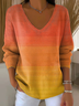 Ombre V Neck Casual Regular Fit Sweater