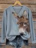 Loose Ethnic Animal Picture V Neck Sweater