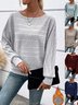 Women's Long Sleeve T-shirt Spring/Fall Light Gray Plain Jacquard Crew Neck Daily Going Out Vintage Top