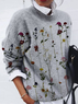 Women's Floral Print Casual Long Sleeve Crew Neck Sweater